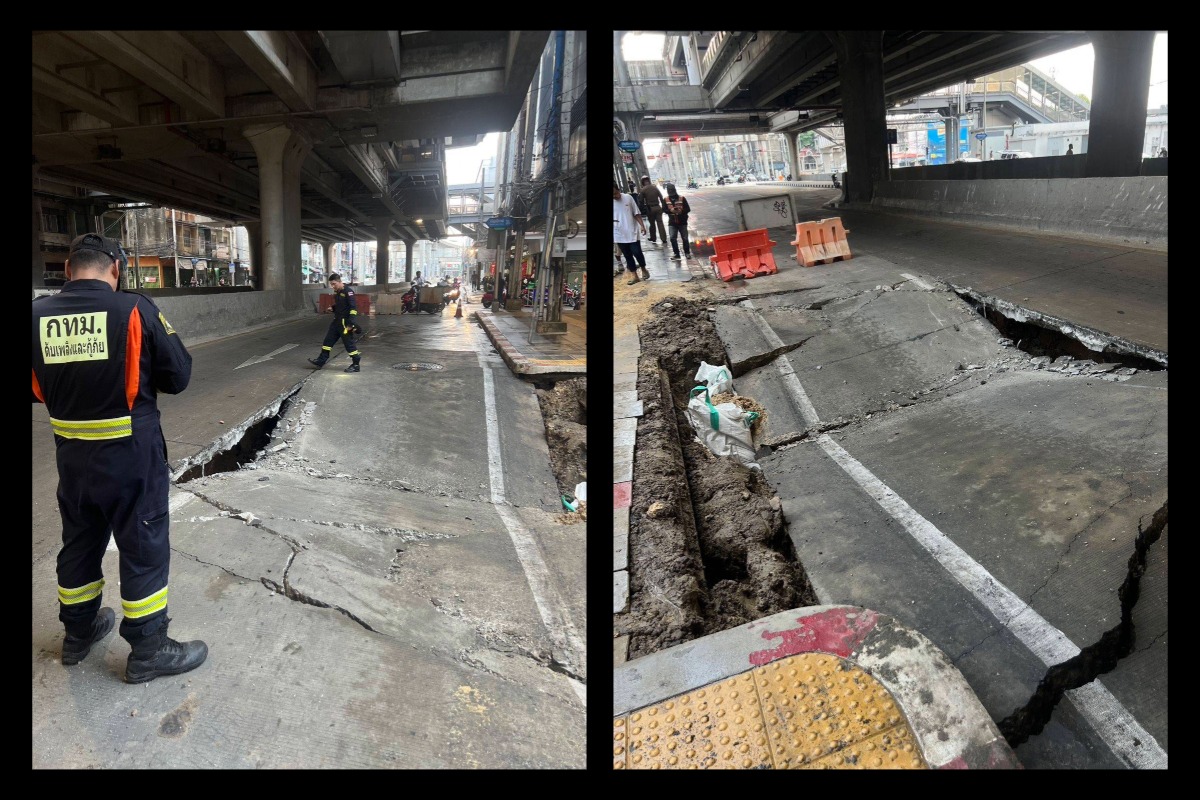 ถนนทรุด บริเวณแยกไฟฉาย ลึก 1 เมตร เจ็บ 1 ราย