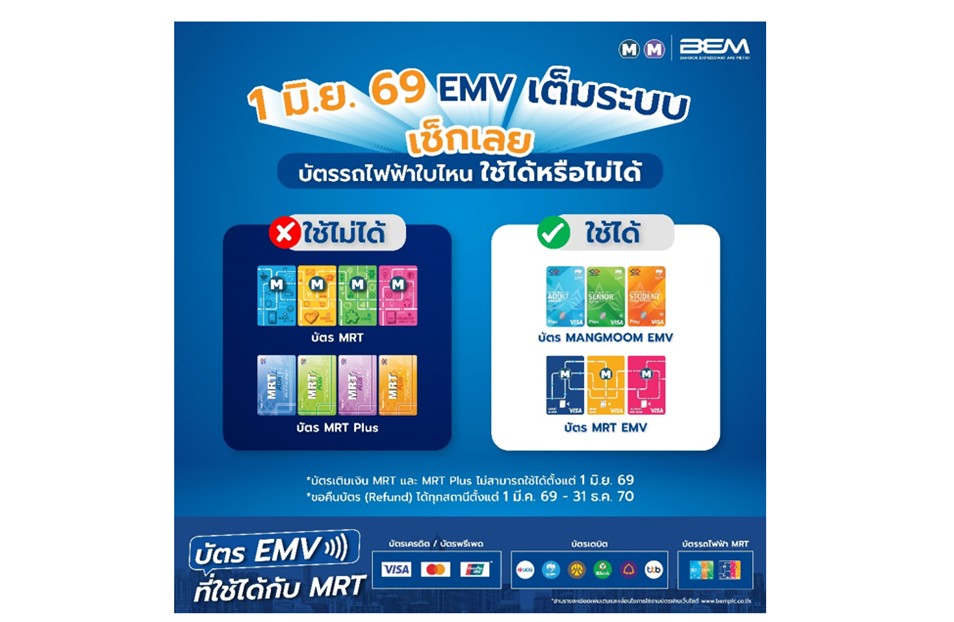 BEM ย้ำ! 1 มิถุนายนนี้ บัตรโดยสารรถไฟฟ้า MRT รุ่นเดิม และ MRT Plus ไม่สามารถใช้เดินทางได้แล้ว