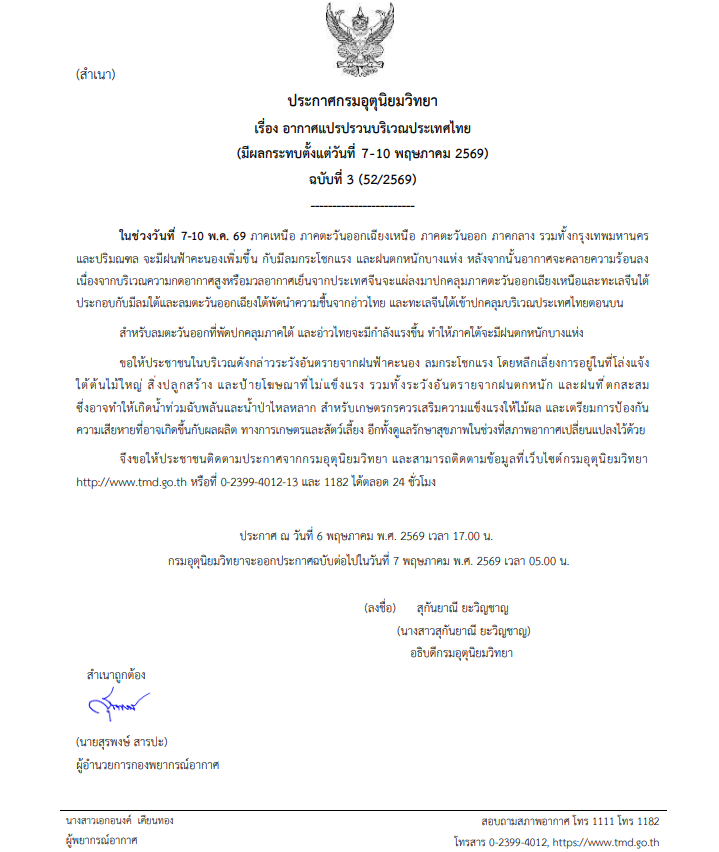 ประกาศเตือนฉบับที่ 3 "อากาศแปรปรวน"