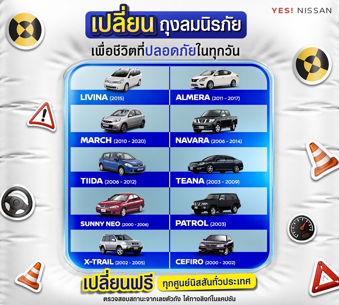 นิสสัน รีคอล 10 รุ่น แจ้งลูกค้านำรถตรวจสอบ-เปลี่ยนถุงลม ‘ทาคาตะ’ ฟรี